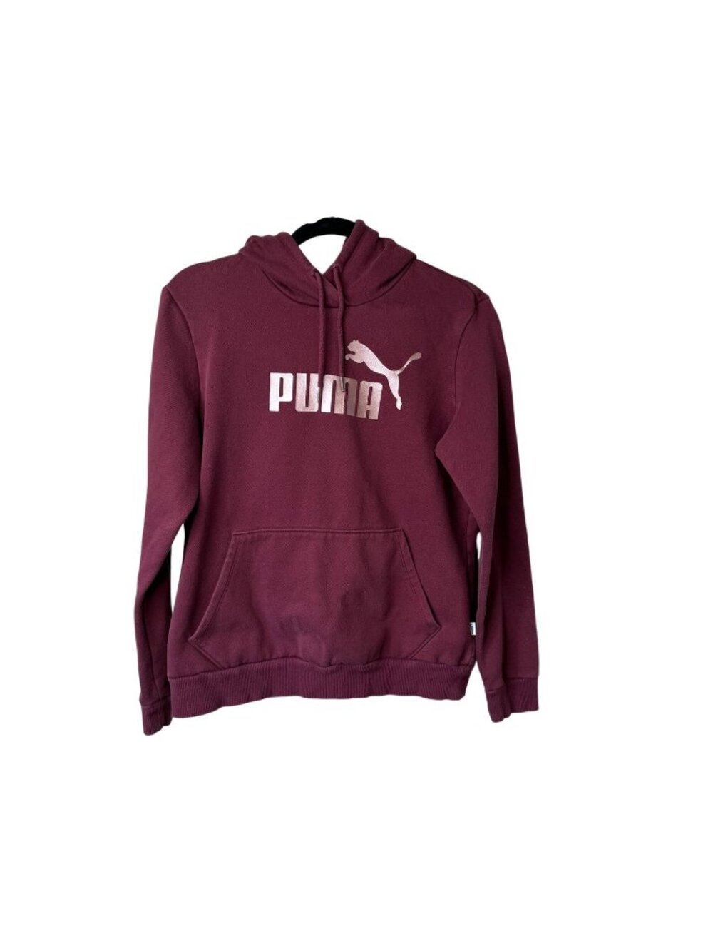 Puma Womens Hoodie M Maroon Fleece Pullover Sweatshirt Kangaroo Pocket